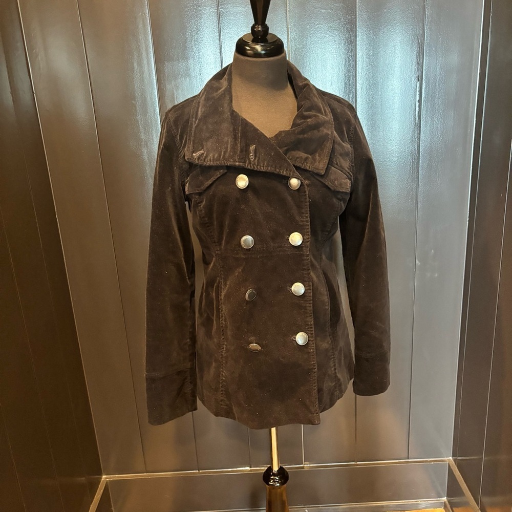 Calvin Klein Women's Double-Breasted velvet Black Peacoat